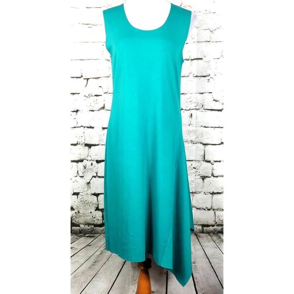 J. PETERMAN Artsy Minimalist Lagenlook Jersey Knit Stretch Dress Green Small - Picture 2 of 8